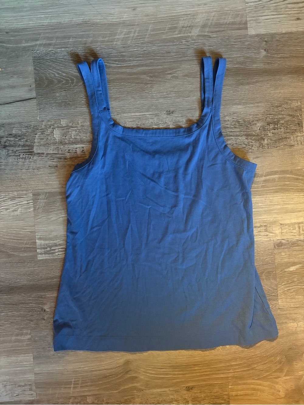 all in motion Women's Blue Ribbed Scoop Neck Wide Strap Stretch Tank Top L